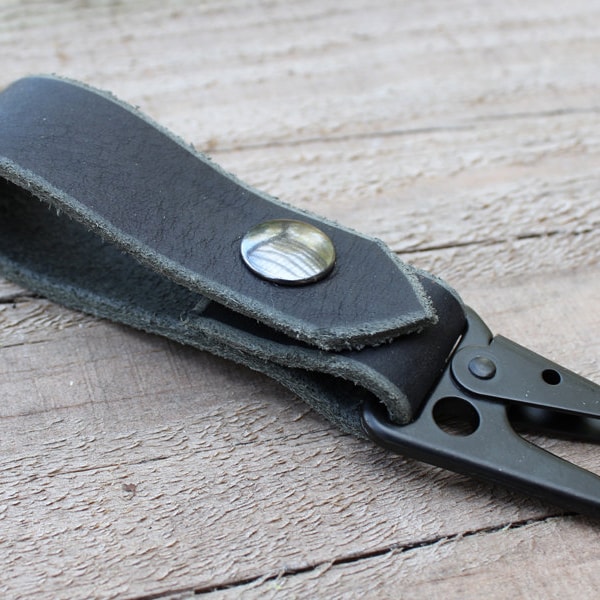 Stealth Black Leather Belt Loop Key Chain or Key Clip for Wallet Chain or Chain Wallet | Biker, Motorcycle, Made in USA | Custom Key Chain
