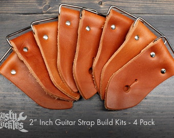 Guitar Strap Kit In 2 Inch Wide Chestnut Brown Leather For Electric Guitar, Bass and Acoustic Guitar - DIY Strap Kit, Made In USA