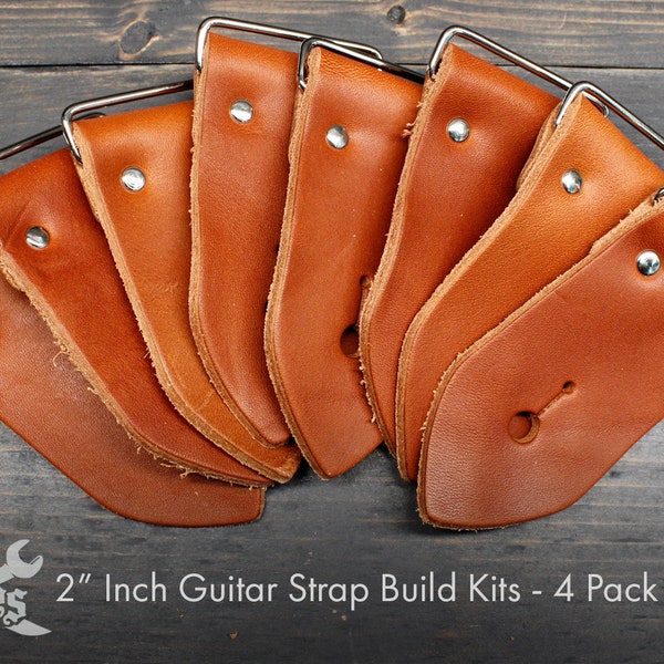 Guitar Strap Kit In 2 Inch Wide Chestnut Brown Leather For Electric Guitar, Bass and Acoustic Guitar - DIY Strap Kit, Made In USA