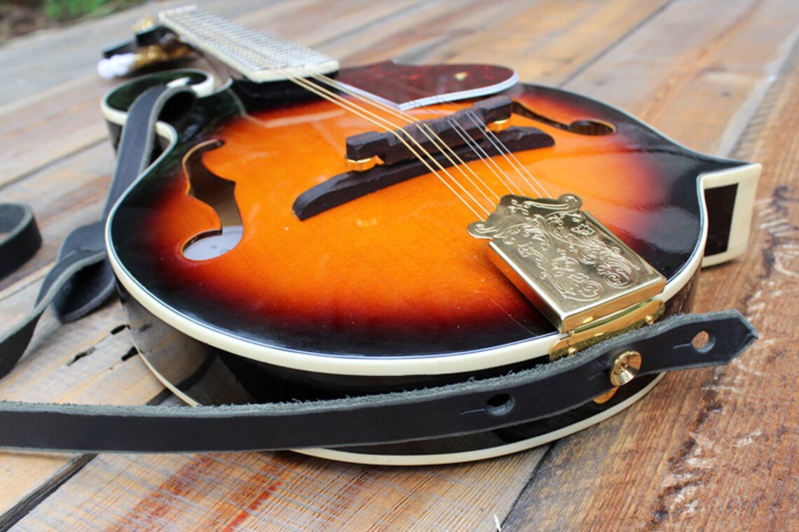 F Style Mandolin Strap Made With Black Leather for Bluegrass Etsy