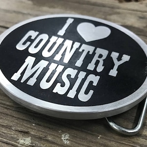 I Love Country-Musik-Metall-Gürtelschnalle | Country Musik, Honky Tonk, Americana, Nashville, Johnny Cash, Country Girl | Gürtelschnalle | Herz