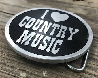 I Love Country Music Metal Belt Buckle | Country Music, Honky Tonk, Americana, Nashville, Johnny Cash, Country Girl | Belt Buckle | Heart