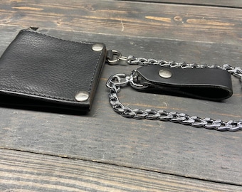 Men's Black Leather Chain Wallet