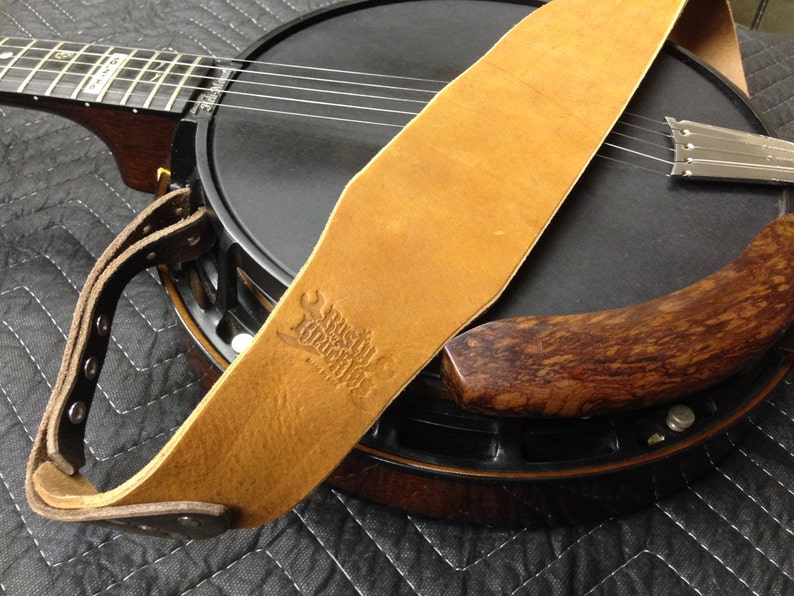 Custom Black Leather Banjo Strap For The Musician That Loves Country, Americana, Bluegrass and Roots Music Handmade In The USA Musician image 5