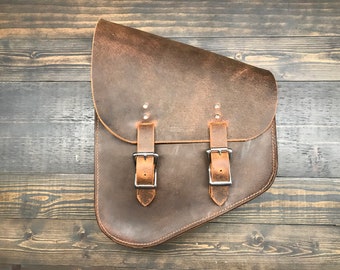 Motorcycle Saddle Solo Bag in Rustic Brown Leather, Built For Your Chopper Or Softail Frame