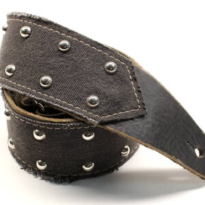 Black Leather Guitar Strap With Denim and Studs | Punk Rock Design ...