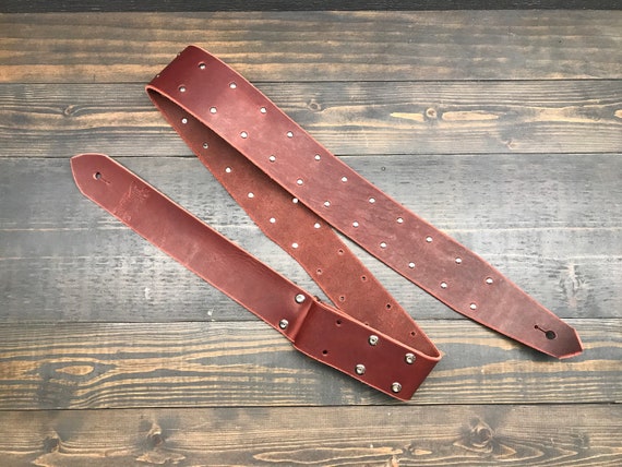 Ox Blood Red Leather Guitar Strap With Small Studs for A Finished