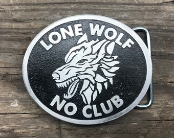Lone Wolf Custom Belt Buckle Which Is A Great Gift For A Biker | Lone Wolf No Club | Biker Gear | Warrior | Custom Metal Buckle | Handmade
