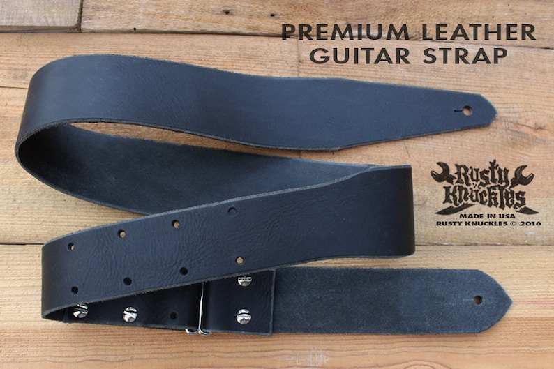 Black Leather Guitar Strap Traditional Style Custom Guitar Etsy