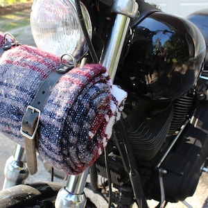 Motorcycle Bed or Jacket Roll Made With Black Leather Straps - Mexican Blanket - Shovelhead, Panhead, Harley Davidson, Chopper | Made In USA