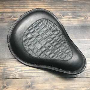 Motorcycle Seat In Black Pleats Stitched Leather, Hand Made For Your Bobber, Chopper or Custom Bike, Made In USA
