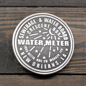 New Orleans Water Meter Custom Belt Buckle That is Made of Etched Metal - Great Gift for Local New Orleans - History - NOLA Water Meter
