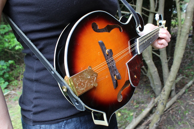 F Style Mandolin Strap Made With Black Leather for Bluegrass Etsy