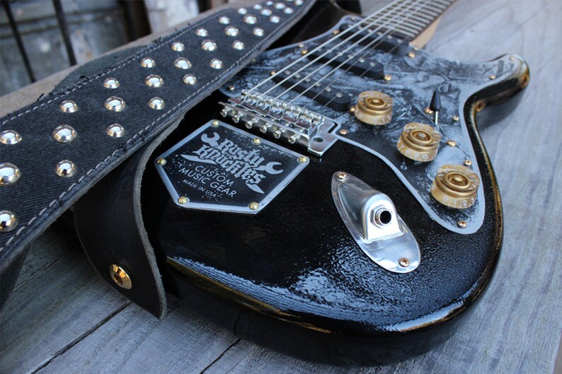 Guitar Strap Heavy Metal Style Made From Black Leather and Etsy