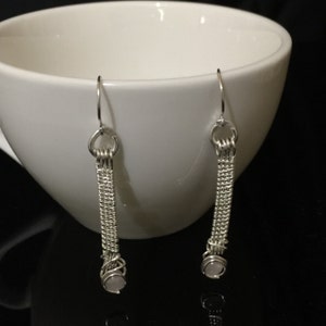 Wire Wrapped Jewelry Handmade, Wire Jewelry, wire wrapping, gemstone jewelry, Rose Quartz Earrings, Woven Wire Earrings, Silver Earrings