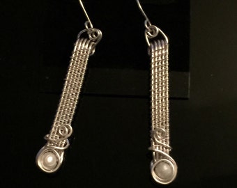 Pearl Dangle Earrings, Wire Wrapped Jewelry Handmade, Fine Jewelry, Bridal Jewelry