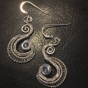 Silver and Blue Topaz Earrings, Wire Wrapped Jewelry Handmade,Wire Wrap Jewelry, Personalized Jewelry