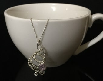 Wire Wrapped Jewelry Handmade, Amethyst Necklace, Unique Silver Pendant, Sterling Silver Jewelry, Amethyst Pendant,