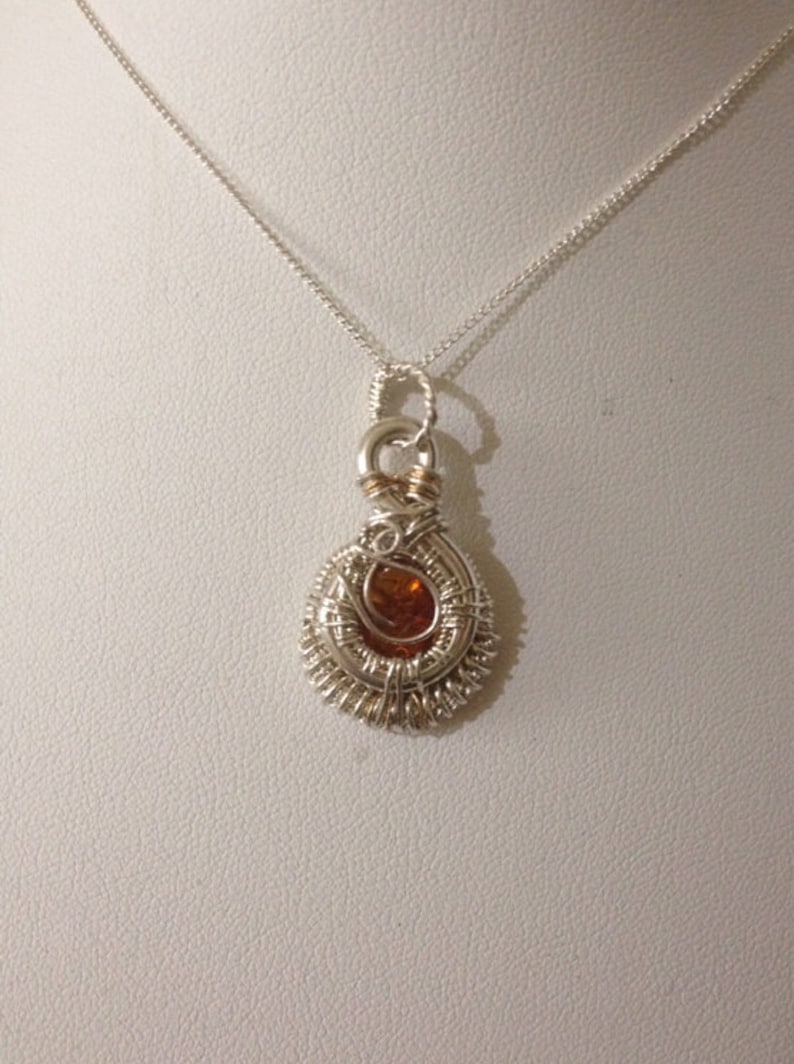 Sterling Silver /& Gold Accent Necklace in Genuine Baltic Amber Heady Wrap Wire Wrapped Jewelry Handmade