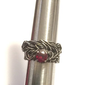 His and Hers Wedding Rings, Couples Rings, Rustic Wedding Band, Matching Wedding Bands, Oxidized Silver Rings, Garnet Silver Rings,