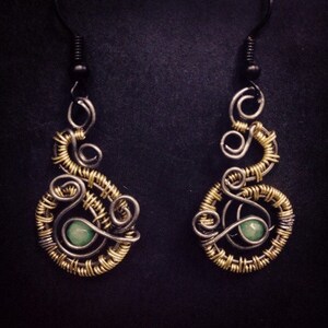 Wire Wrapped Jewelry Handmade, Wearable Art Jewelry, Unique Handmade Jewelry, Twisted Wire Jewelry, Emerald Earrings, Steel Earrings