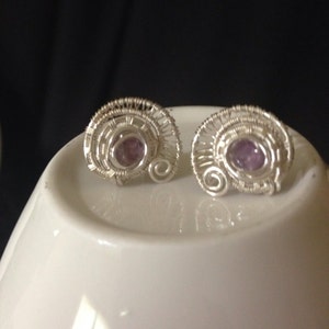 Silver and Amethyst Earrings, Wire Wrapped Jewelry Handmade,Twisted Wire Jewelry, unique earrings, Fair Trade Handmade Jewelry