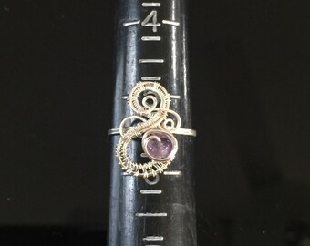 Wire Wrapped Jewelry Handmade, Heady Ring, Metalwork Jewelry, Sterling Silver Ring, Amethyst Jewelry, Artsy Ring, Custom Order