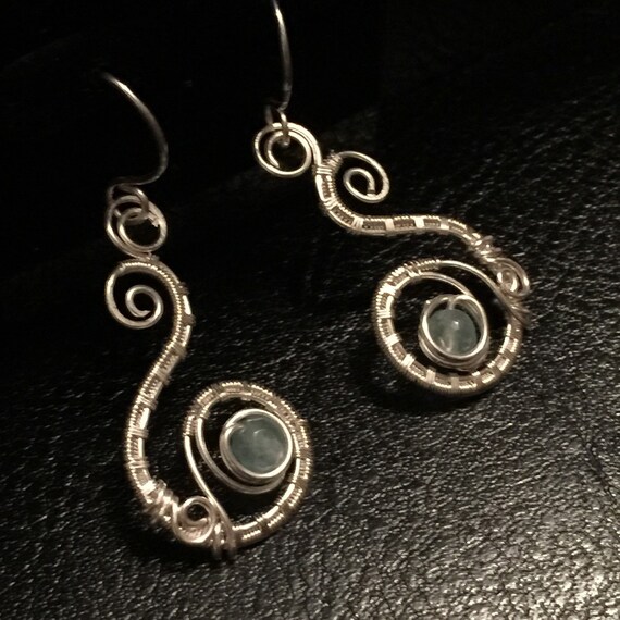 Handmade Sterling Silver Aquamarine Earrings, Wire Wrapped Jewelry
