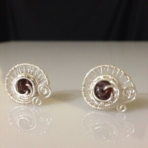 Silver and Garnet Earrings, Jan Birthstone, Heady Wrap, Dainty Earrings, Wire Wrapped Jewelry Handmade