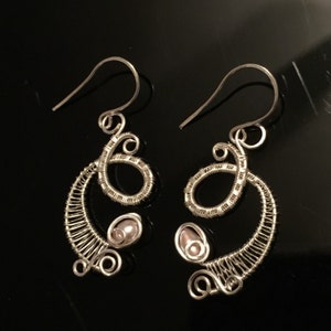 Wire Wrapped Jewelry Handmade, Wearable Art Jewelry, Unique Handmade Jewelry, Pink Pearl Earrings, Twisted Wire Jewelry