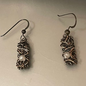 Crown of Thorns Pearl Earrings, Wire Wrapped Jewelry Handmade,Twisted Wire Jewelry, unique earrings, Fair Trade Handmade Jewelry