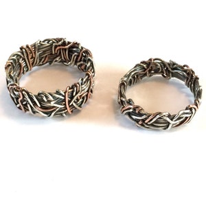 His and Hers Wedding Rings, Matching Wedding Bands, Steampunk Wedding Ring, Two Tone Wedding Band, Mixed Metal Jewelry,
