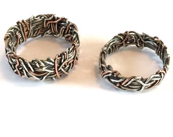 His and Hers Wedding Rings, Matching Wedding Bands, Steampunk Wedding Ring, Two Tone Wedding Band, Mixed Metal Jewelry,