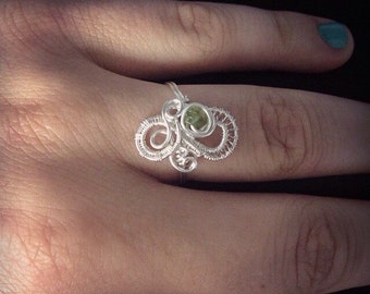 Wire Wrapped Jewelry Handmade, Heady Ring, Metalwork Jewelry, Sterling Silver Ring, Peridot Jewelry, custom order