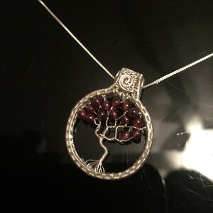 Wire Wrapped Jewelry Handmade, Tree Of Life Necklace, Garnet Pendant, Unique Silver Pendant, Sterling Silver Jewelry