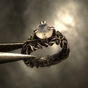 Sterling Silver Crown of Thorns Ring w/ Moonstone, Wire Woven Ring, Textured Ring, Spiritual Ring, Faith Based Ring