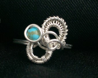 Wire Wrapped jewelry handmade, Wire Wrapped Ring, Sterling Silver Ring, Turquoise Ring, Personalized Ring