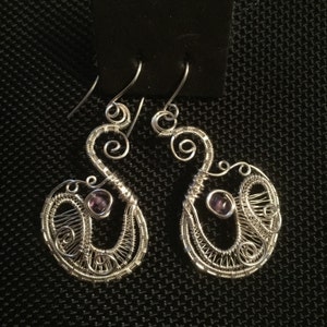 Sterling Silver earrings with Amethyst Stones, Wire Wrapped Jewelry Handmade,Twisted Wire Jewelry, Unique Earrings, Fair Trade Handmade Jewe