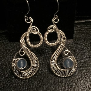 Silver and Blue Topaz Earrings, Wire Wrapped Jewelry Handmade,Wire Wrap Jewelry, Personalized Jewelry