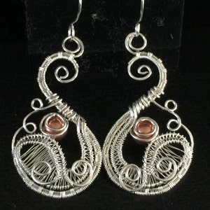 Sterling Silver earrings with copper beads, Wire Wrapped Jewelry Handmade,Twisted Wire Jewelry, Unique Earrings, Fair Trade Handmade Jewelry