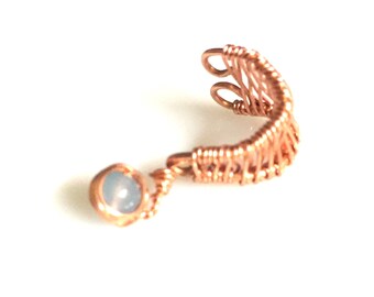 Earcuff with Aquamarine Dangle, Wire Wrapped Handmade Jewelry, Copper Earcuff, Earclip, Wire Jewelry, Earthy Jewelry