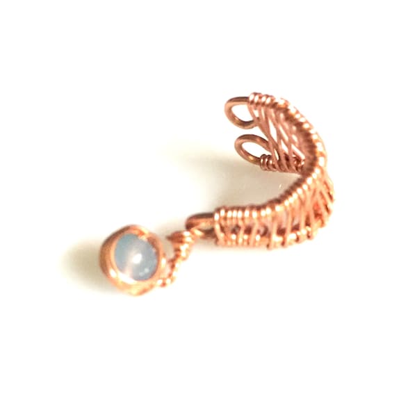 Earcuff with Aquamarine Dangle, Wire Wrapped Handmade Jewelry, Copper Earcuff, Earclip, Wire Jewelry, Earthy Jewelry