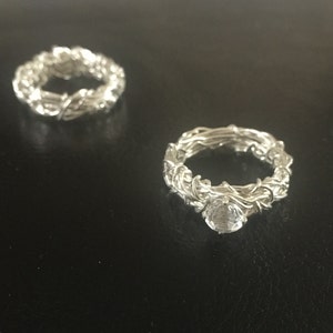 His and Hers Wedding Rings, Couples Rings, Rustic Wedding Band, Matching Wedding Bands, White Engagement Topaz Ring