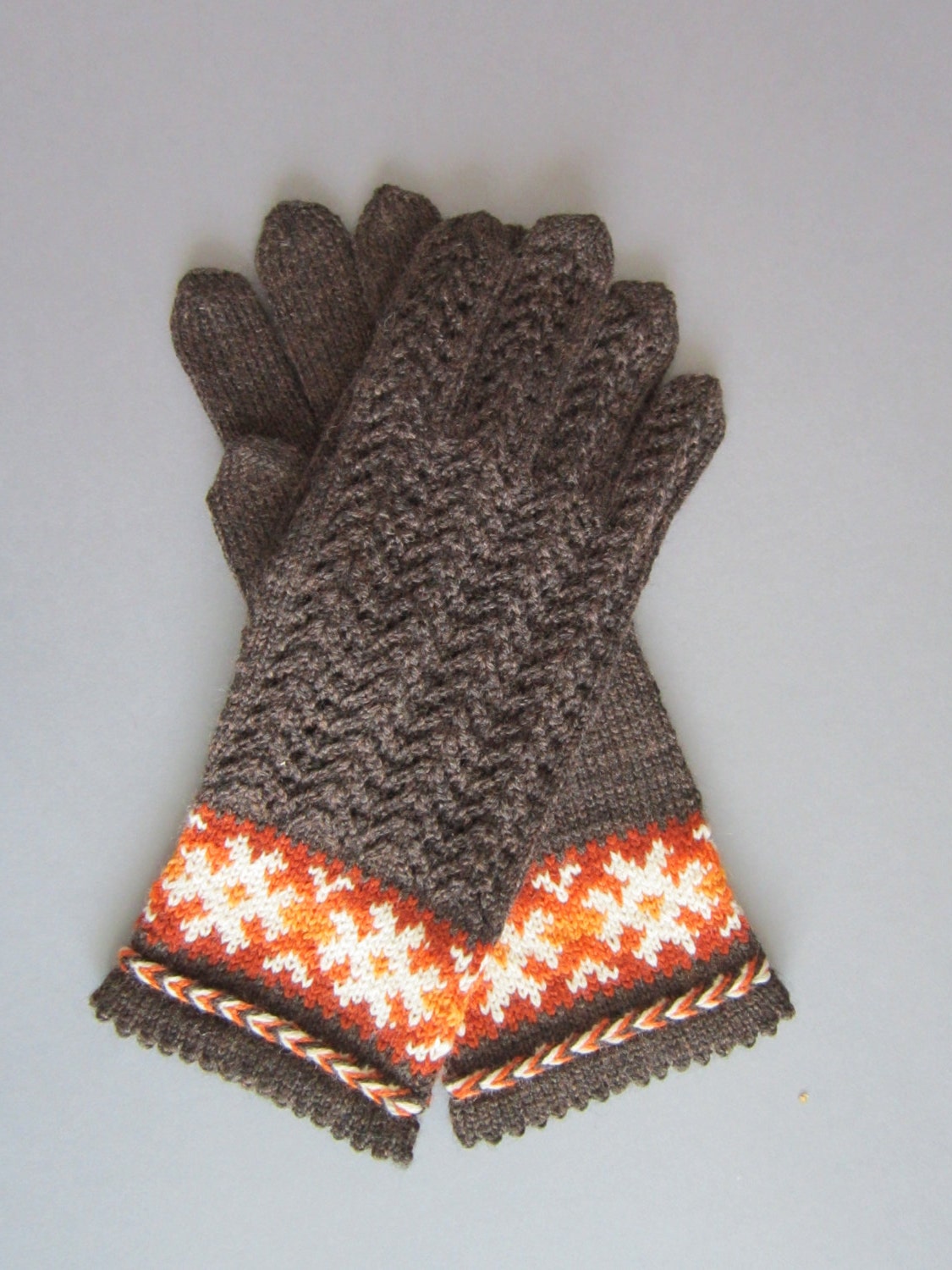 Gloves Hand Knit Gloves Brown Wool Folk Gloves for Women Wool Etsy
