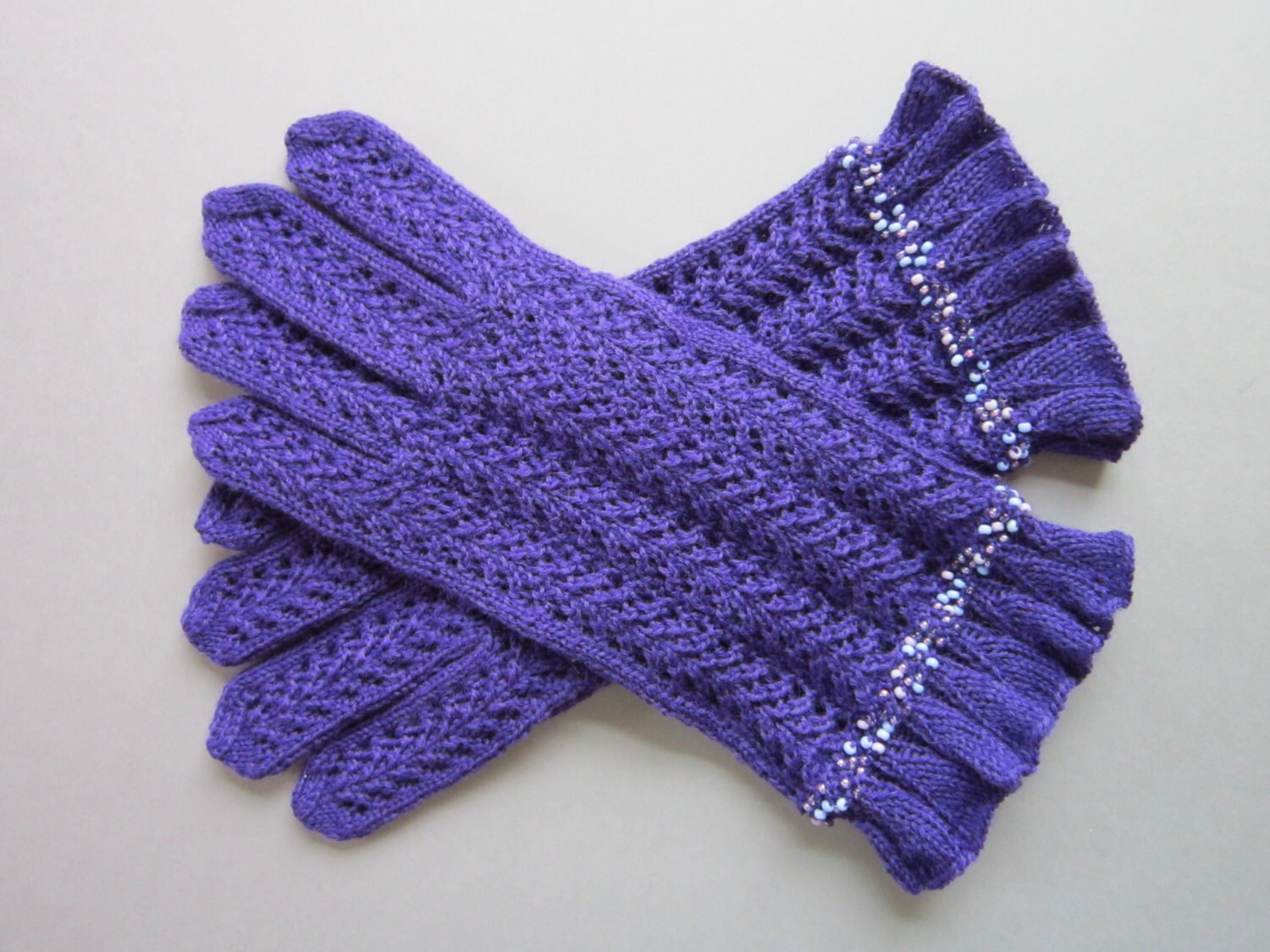 Knit Wool Gloves For Women Wool Lace Gloves With Beads Cuff Etsy