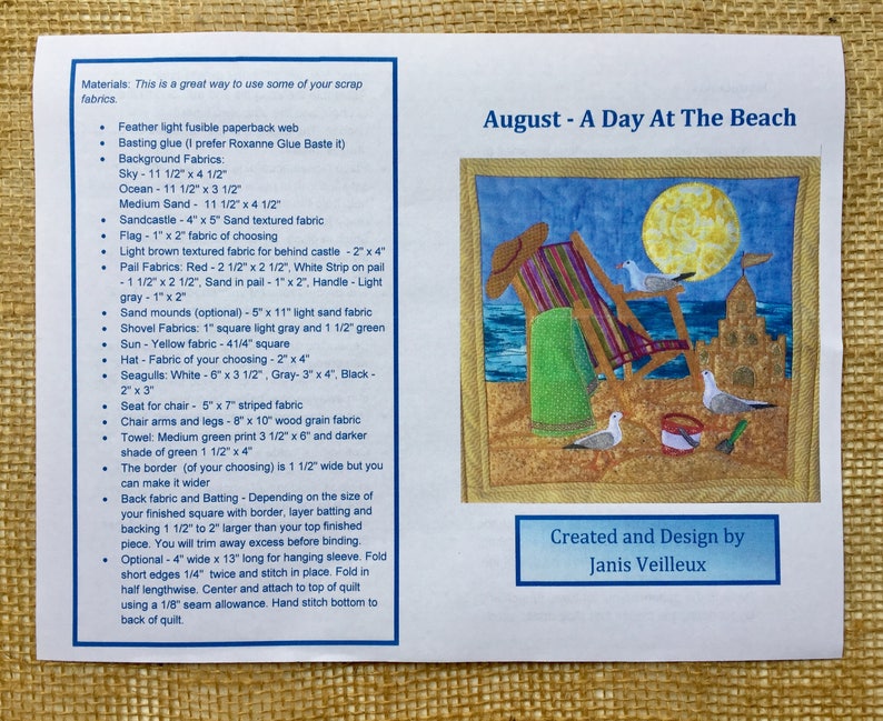 August Mini Quilt Pattern A Day At The Beach