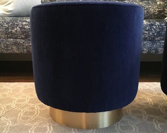 Custom Upholstered Round Ottoman Brass Base - Made to Order