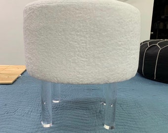 Custom Lucite Round ottoman Boucle