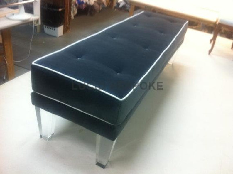 Custom Made Hollywood Regency Upholstered Bench With Lucite Etsy