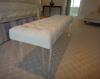 Custom Made Hollywood Regency bench with Lucite legs
